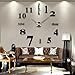 Soledi Modern DIY Large Number Wall Clock 3d Mirror Surface Wall Sticker Clock Art Decor Black