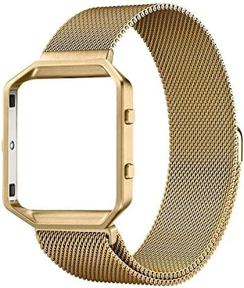 For Fibit Blaze Band Large (6.2-10 inch), Conelelife Metal Frame Housing &amp; Milanese Loop Stainless Steel Replacement Bracelet Strap Band for Fitbit Blaze Smart Fitness Watch (Gold)