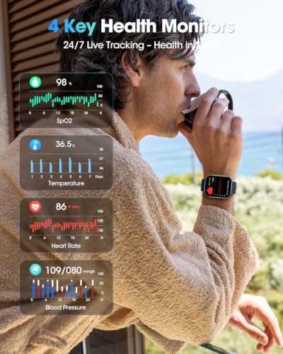 BANLVS 2026 Smartwatch Uomo Salute, ECG/HRV/BMI, Pressione Sanguigna, 1,96" AMOLED Display Orologio Fitness, 24H Frequenza Cardiaca SpO2 Sonno, 140+ Sport, Temperatura, Android iOS Nero