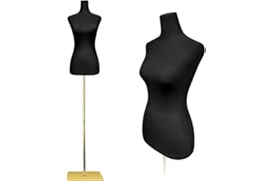 EASEHOME Female Dress Form Mannequin Torso,Height Adjustable Mannequin Stand,Realistic Model Display Body Stand with Metal Bracket and Rectangular Base Clothing Forms,Black