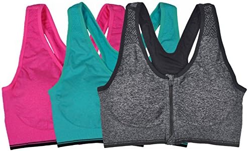 Women's Front Zipper Closure Sports Bra High Impact Support Racerback Workout Bras