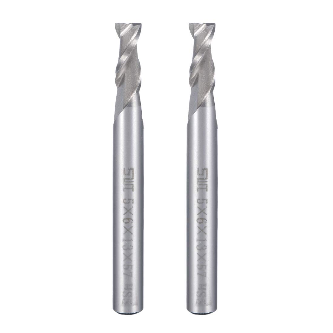 sourcingmap 2pcs 6mm Shank 5mm x 13mm Straight Flat Nose End Mill Cutter CNC Router Bits 2 Flute