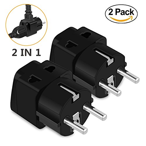 European adapter,UROPHYLLA 2 Pack Type E F Schuko Copper Plug Adapter,Universal Plug Adapter for Germany France Denmark Iceland Netherlands Finland Russia Greece Latvia Sweden Spain Austria and more