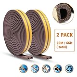 KELIIYO Door Weather Stripping, Window Seal Strip for Doors and Windows- Self-adhisive Foam Weather Strip Door Seal | Soundproof Seal Strip for Cracks and Gaps Epdm D Type (66Ft) 2 Pack (Brown)