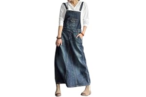 chouyatou Women's Vintage Adjustable Strap Denim Overall Dress Distressed A-Line Pinafore Bib Jean Dress