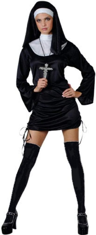 A2ZFD Naughty Nun Sexy Ladies Halloween Hen Fancy Dress COSTUME + BLACK STOCKINGS + CROSS, M (UK: 14-16) - Image 4