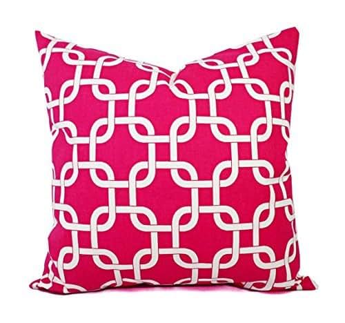 Bright Pink and White Throw Pillow Cover in