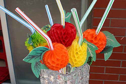 100 pcs Fruit Straws Umbrella Straws Party Disposable Straws Table Decor Tropical Drinks for Cocktail Soft Drinks Hawaiian Luau Party Supply