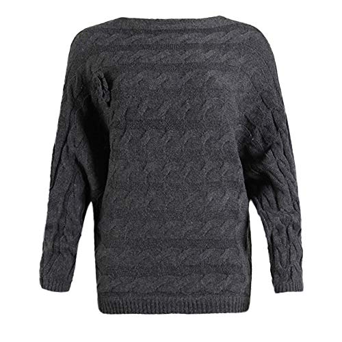 UONQD Womens Multicolor Striple Flower Sweater Casual Knitted Loose Pullover (Medium,Dark Gray)