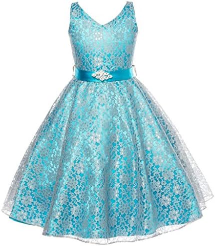 Hblld Lace V-Neck Flower Princess Girl Dress Size 16 Turquoise