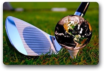 Crazy Time Abstract Earth Golf Ball on the Grass Non-woven Fabric Door Mat Indoor/Outdoor/Bathroom Doormat Rugs for Home/Office/Bedroom 23.6(L) x 15.7(W)
