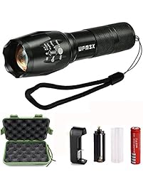 LED Tactical Flashlight,UPMSX 900 Lumen XML T6 Portable Outdoor Water Resistant Torch with Adjustable Focus and 5 Light Modes,Rechargeable 18650 Lithium Ion Battery and Charger