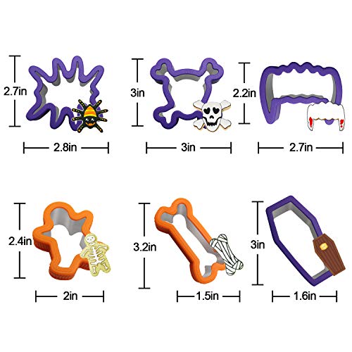 Tifeson 12 Pack Halloween Cookie Cutters Set, 11 PCS Stainless Steel Sandwich Cutter Molds with Comfort Grip, 1PC Rolling Pin for Halloween Party (Include Pumpkin, Witch Hat, Bat, Ghost Mold)
