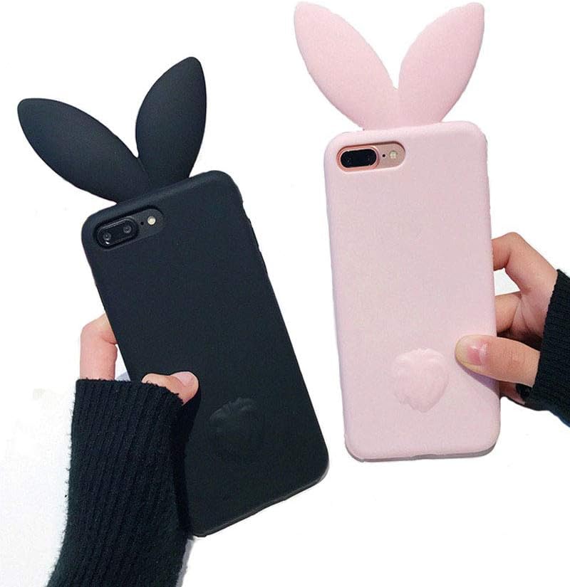 VERYLULU Couple Case for iPhone 6s and iPhone 6 (4.7") Set of 2PCS 3D Cute Cartoon Bunny Pink Rabbit Ears Tail Back Lover Soft Silicone Shockproof Protective Phone Coque Cover Cases for Girls