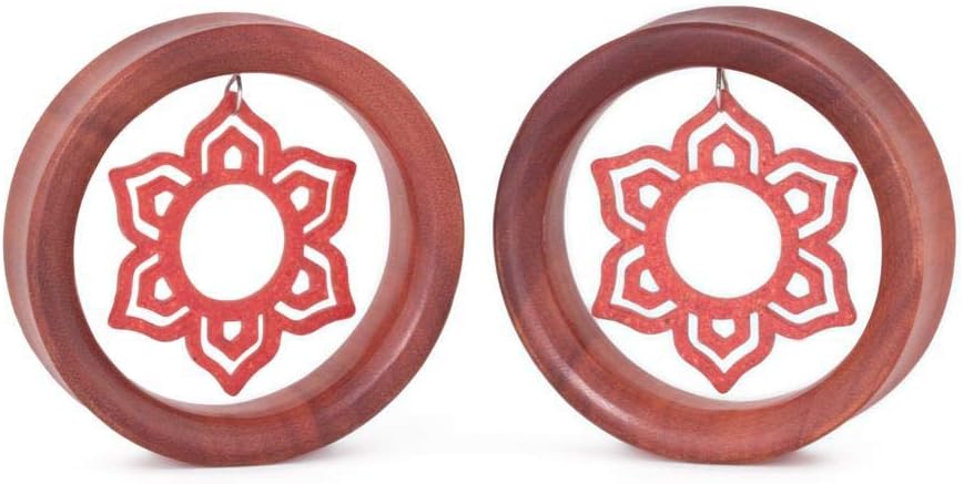 Dangling Red Coral Blooming Lotus Saba Wood Tunnel - 26mm-50mm - Price Per 1