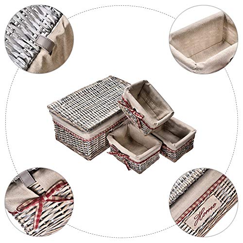 Labyrinen 4PCS Covered Rattan Storage Box, Collection Basket of Household Sundries, Drawer Storage Box, Wardrobe Basket, Key Remote Control Storage Basket - Thumbnail 2