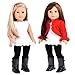Uptown Girl - 4 Piece Outfit - Red Ruffled Jacket, White Tank Top, Black Leggings and Boots - Clothes Fits 18 Inch Doll (Doll Not Included)