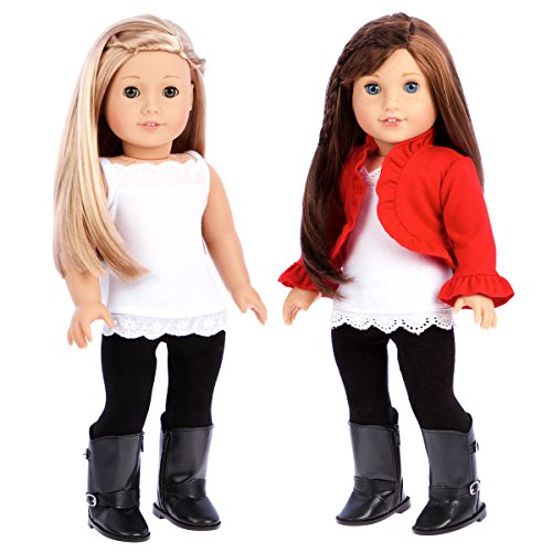 Uptown Girl - 4 piece outfit - red ruffled jacket, white tank top, black leggings and boots - 18 inch Doll Clothes (doll not included)