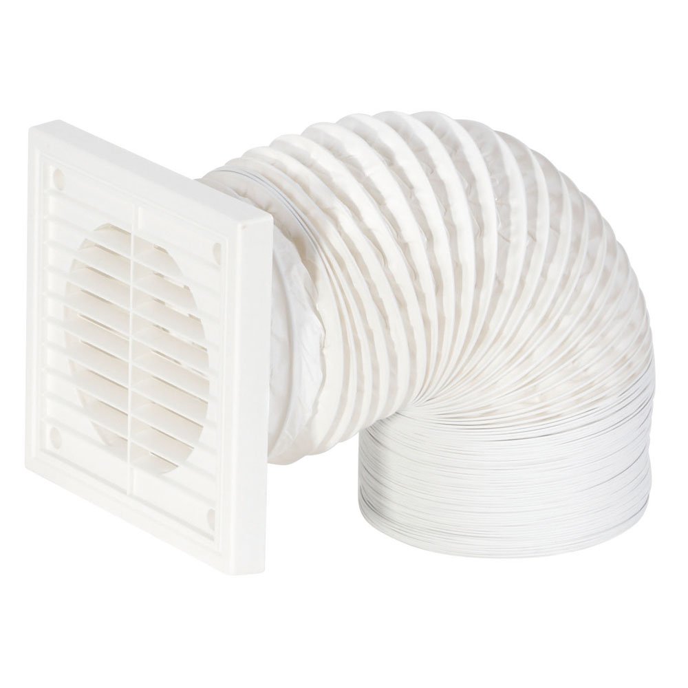 Airflow Flexible Ducting Kit – Ø150mm Diameter x 3m Length with White Square Grille & Fly Screen – Easy Install Ventilation Kit for Extractor Fans