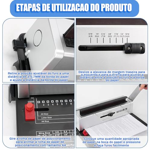 34 Furos Design ajustável Máquina de Encadernação, Encadernadora, Encadernadora Perfuradora, Encadernadora Perfuradora para Espiral, Encadernadora Perfuradora Manual, Suporte para Papel A4 E A5