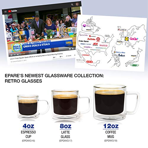 EparÃ© Retro Coffee Mugs - Clear Glass Double Wall Cup Set - Insulated Glassware - Large Coffee Espresso Latte Glasses
