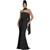 Weinaze Women's Strapless Satin Prom Dresses with Tie Scarf 2026 Long Pleated Mermaid Formal Evening Gowns