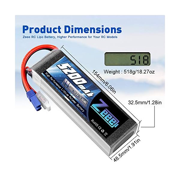 Zeee 4S Lipo Akku 14,8V 100C 5200mAh RC Batterie mit EC5 Stecker für RC Car RC Truck RC Auto Boot LKW Truggy RC Hobby (2… – Bild 7