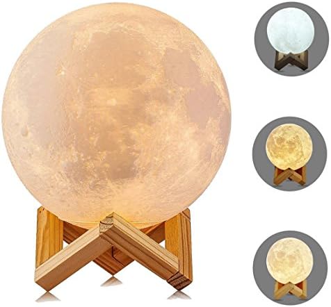 Moon Lamp, 3D Printing Moon Light, 5.9 Inch Moon Surface Light, 3 Colors Dimmable with Tap Control, USB Rechargeable Table Light Home Decoration Night Light for Valentine's Gift