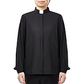 Women's Clergy Shirt Tab Collar Long Sleeve Regular Fit Cotton Blended Stretch Blouse