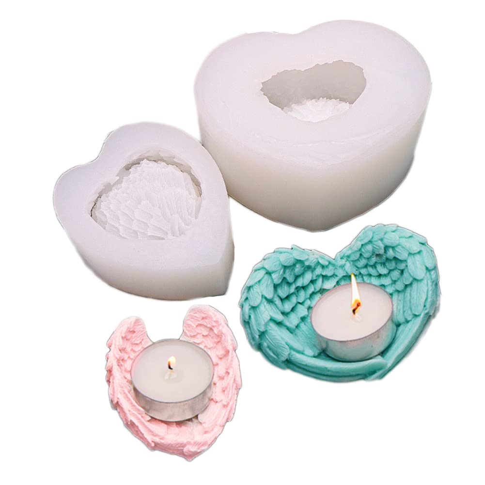 WonDerfulC 2PCS Wing Angel Storage Box Candle Holder Silicone Resin Mold Aromatherapy Decoration Soap DIY Decorative Plaster Clay Mould, White (1230)