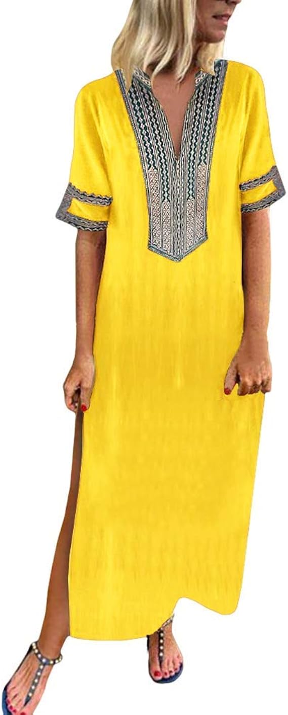 Caftano Uomo YAOHUOLE Con Scollo A V - Manica Corta, Cotone E Lino, Tasche, Comfort Per Casa E Spiaggia - Foto 4