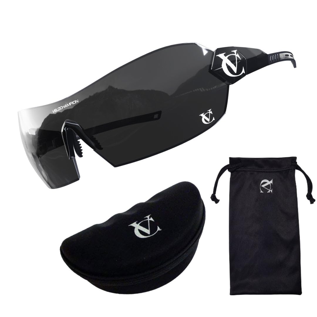 VeloChampion Cycling Sports Biking Sunglasses for Men Women Glasses with UV400 100% UV Protection Lenses (Hypersonic Black/Black)