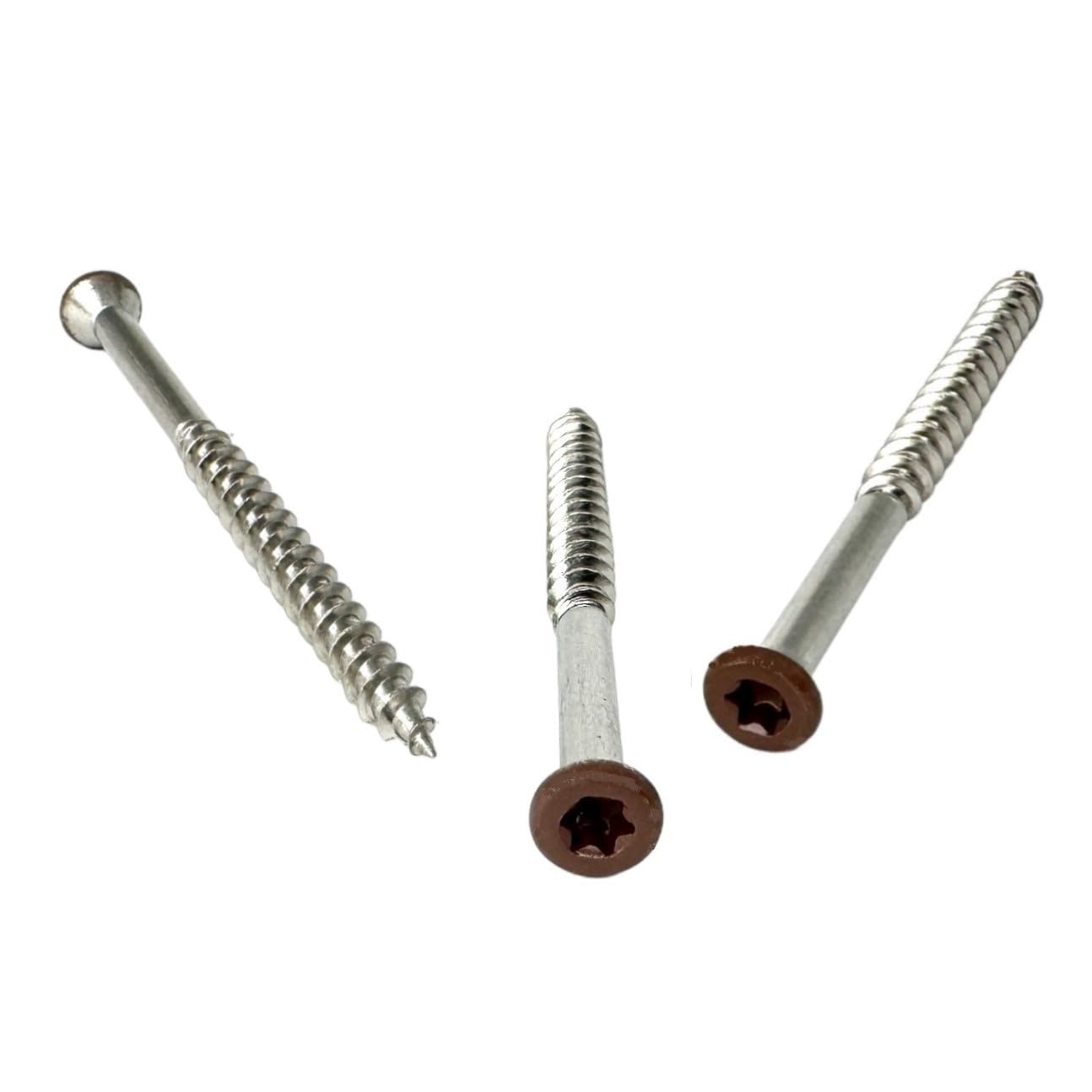 Ceta Painted Head Decking Screw for Composite Decking, Colour Matched Screw, Coloured Screws, 4.2 x 55mm Stainless Steel Colour Coded Screws, 5 Colours, Pack of 50. (Dark Brown (RAL8025))