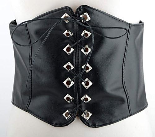 AOMAOY Black Lace-up Women's Faux Leather Stretchy Wide Waistband Corset Waist Belt AB0021