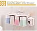 MOISO Automatic Toothpaste Dispenser Toothbrush Holder Super Sticky Suction Pad Wall Mounted Natural Wheat Straw Anti-dust with 4 Gargle Cups Hands Free Toothpaste Squeezer Set for Family