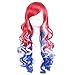 OMORFIEER Long Wavy Wigs for Women American Flag Wig 4th of July Costume Wig Red White and Blue Wigs