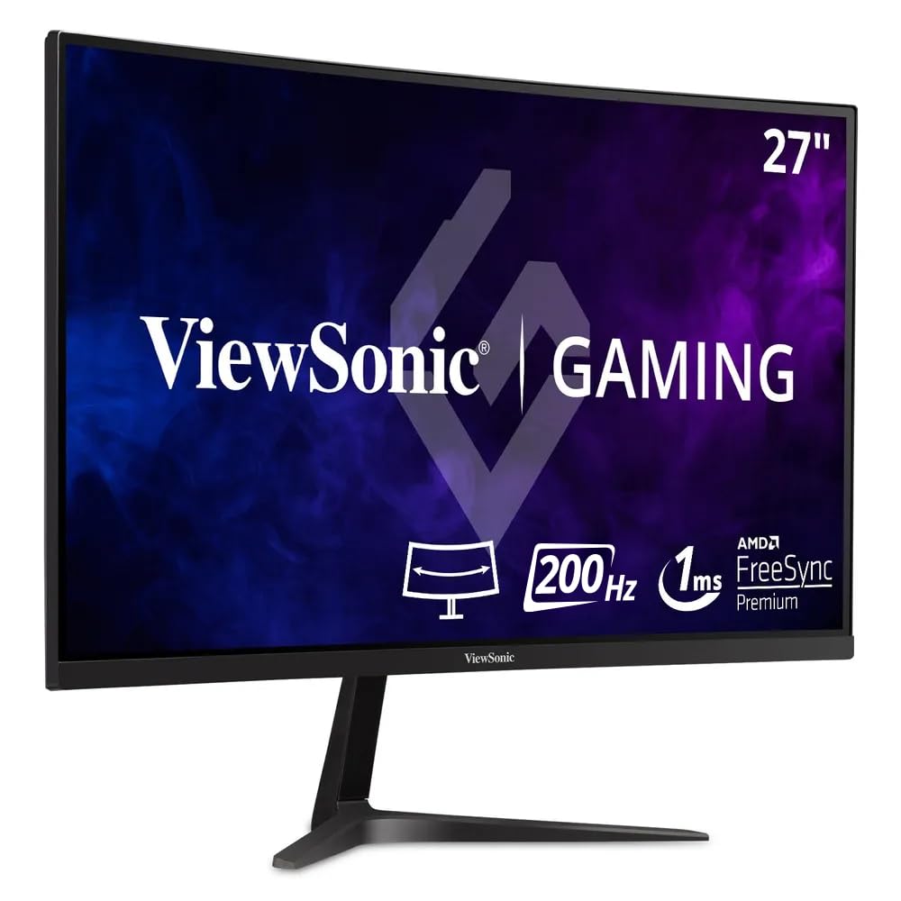 ViewSonic VX2718-PC-MHD 27-inch 1080p HD Curved Gaming Monitor, 165Hz, 1ms, Dual Integrated Speakers, Adaptive Sync, DisplayPort, 2x HDMI, for Home Entertainment and Gaming
