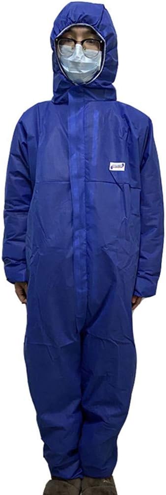 PaJau Disposable Protective Isolation Clothing,Elastic Wrist and Hood Coverall Suit,Anti-Fog Protection Gown for Men Women Outdoor Coverall Cycling (Blue, Large)
