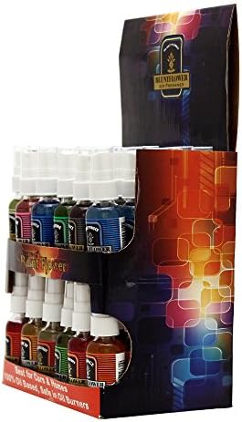Blunt Flower Assorted Glass Bottle Oil Based Concentrated Air Freshener &amp; Burner with Display, 1 oz, 24 Piece