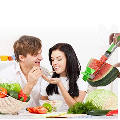 JSDOIN Stainless Steel Watermelon Slicer Cutter Knife with 6 piece Fruit Forks, Melon and Cantaloupe Fruit Slicer,Professional Restaurant Chefs - Easy Grip Kitchen Gadgets (Water melon Slicer)
