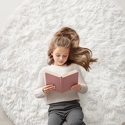 OLANLY Ivory Round Rugs for Bedroom - Machine