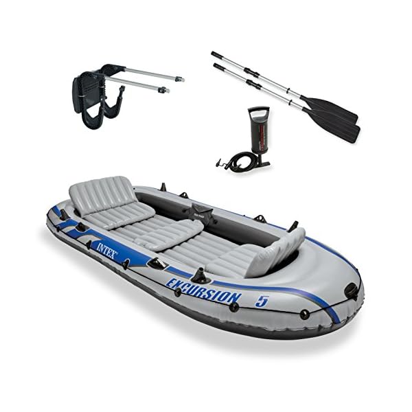 Intex-Excursion-5-Inflatable-Rafting-and-Fishing-Boat-with-Oars-Motor-Mount