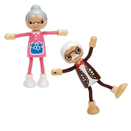Hape Oma und Opa im Set / Biegepuppen / aus Holz / Set