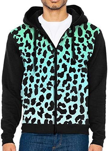 Mint Green Leopard Zipper Hoodies Jacket Men's Sweatshirt Pullover