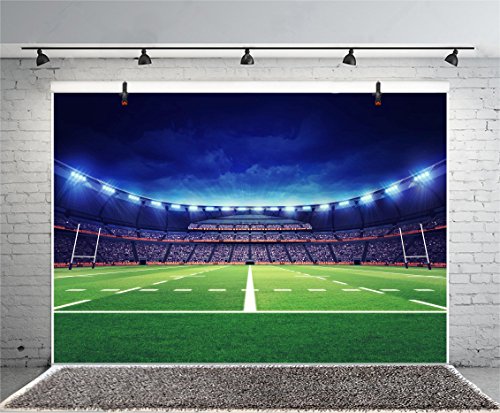 LFEEY 10x8ft Rugby Stadium Backdrop for Photography Illuminated Spectators Green Grass Field Photo Booth Sports Tournament Playground Photo Background for Portrait
