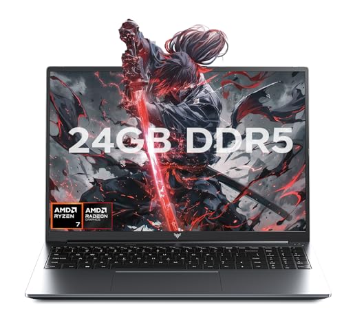 KAIGERR 2026 Gaming Laptop, 24GB DDR5 512GB NVMe SSD Laptop Computer with AMD Ryzen 7 H255(8C/16T, Up to 4.9GHz), 16.0 inch Windows 11 Laptop, Radeon RX Vega 8 Graphics,WiFi 6, Backlit KB