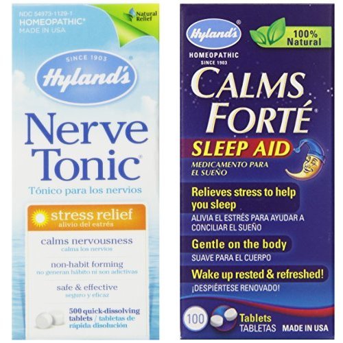 Hyland’s Calms Forte Sleep Aid & Nerve Tonic Stress Relief Medicine Bundle, 300 Calms Forte Tablets & 500 Nerve Tonic Tablets