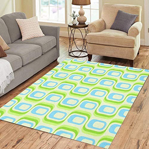 Pinbeam Area Rug Teal Retro Green Blue Tiles in Any Direction Home Decor Floor Rug 2' x 3' Carpet