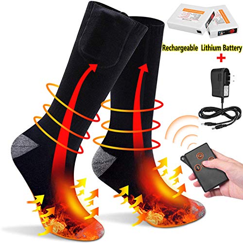 JINGOU Rechargeable Heated Socks Remote Control Electric Socks 3 Heating Settings Winter Thermal Socks for Women Men Outdoor Activities, Smart Li- Polymer Battery Socks