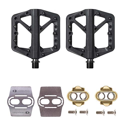 Crankbrothers Stamp 1 MTB Bike Pedals Pair (Black, Large) with Premium Cleats and Shoe Shields Set